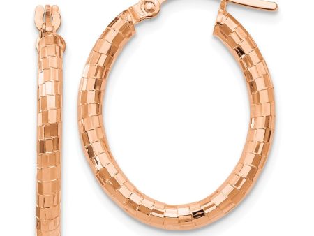 2.25mm Polished Checkered Oval Hoops in 14k Rose Gold, 23mm Hot on Sale