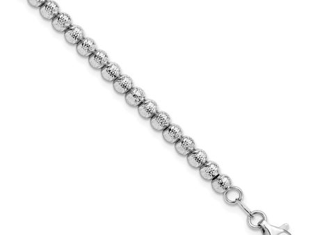 14k White Gold Italian 4mm Diamond Cut Bead Chain Bracelet, 7.25 Inch For Cheap