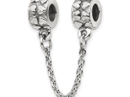 Sterling Silver Security Chain with Heart Bead Charms Online now