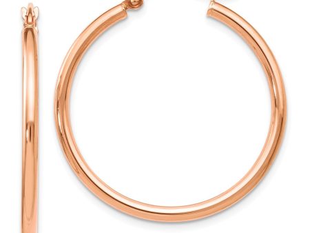 2mm Round Hoop Earrings in 14k Rose Gold, 30mm (1 3 16 Inch) For Sale