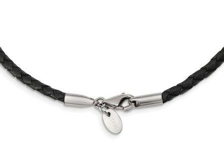 3mm Black Leather Weave Cord & Stainless Steel Clasp Necklace, 18 Inch Online Hot Sale