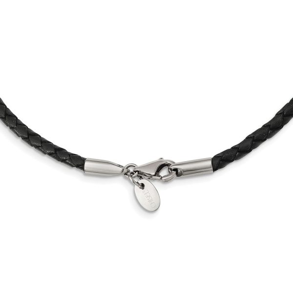 3mm Black Leather Weave Cord & Stainless Steel Clasp Necklace, 18 Inch Online Hot Sale