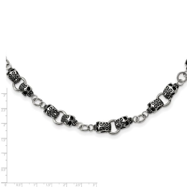 Men s Stainless Steel 12mm Tattooed Skull Chain Necklace, 24 Inch Discount