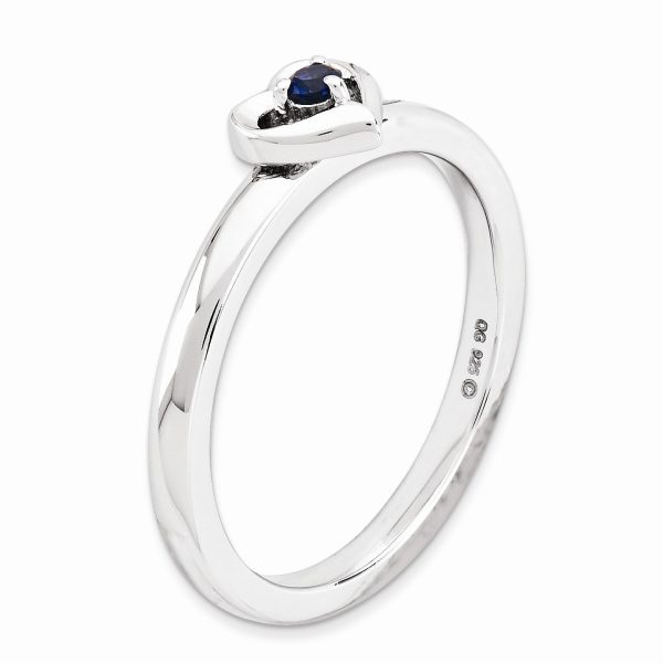 Sterling Silver Stackable Expressions Created Sapphire 6mm Heart Ring For Cheap