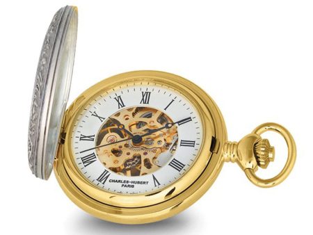 Charles Hubert 2-tone Crown, Ribbon & Shield Skeleton Pocket Watch Discount