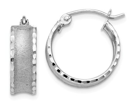 Wide Diamond-cut Satin Round Hoop Earrings in 14k White Gold 5 x 13mm Hot on Sale