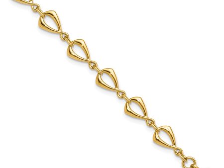 14k Yellow Gold 6mm Polished Fancy Link Chain Bracelet, 7.5 Inch Hot on Sale