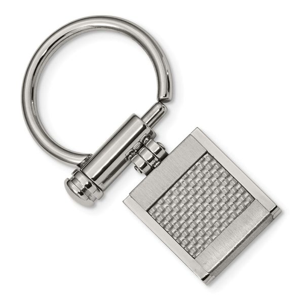 Men s Stainless Steel and Grey Carbon Fiber Key Chain For Discount