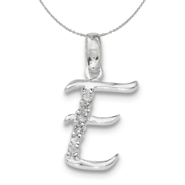 Sterling Silver and CZ, Lauren Collection, Initial E Necklace Online now