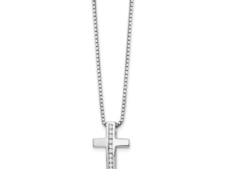 Diamond Cross Necklace in Rhodium Plated Silver, 18-20 Inch For Discount