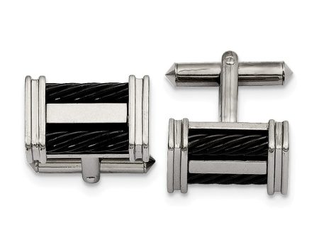 Men s Titanium and Black Plated Wire 20mm Rectangular Cuff Links Sale