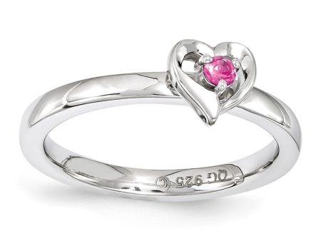 Sterling Silver Stackable Created Pink Sapphire 6mm Heart Ring Hot on Sale