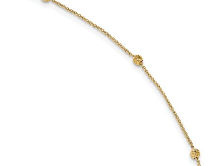 14k Yellow Gold Diamond Cut 3mm Beaded Cable Chain Anklet, 10-11 Inch Discount