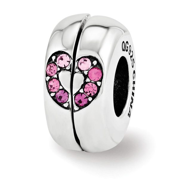 Pink Heart 2 Pc Magnetic Sterling Silver & Crystals Bead Charm Sale