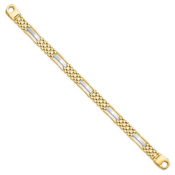 Men s 9.25mm 14k Two Tone Gold Polished & Satin Link Bracelet, 8.5 In For Discount