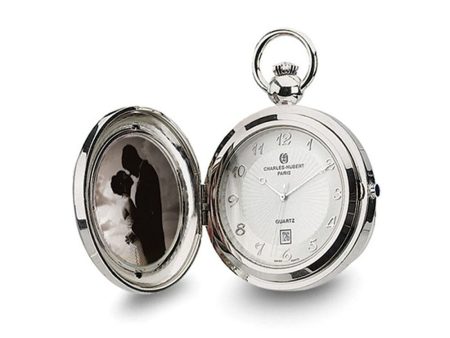 Charles Hubert Chrome Finish Brass Photo Insert Pocket Watch 48mm For Cheap