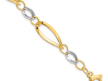 14k Two Tone Gold, 8mm Polished & Diamond Cut Adj. Chain Bracelet on Sale