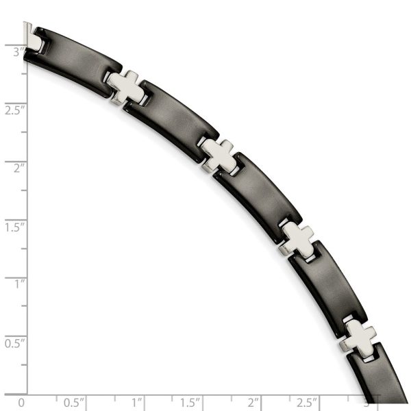 Men s Stainless Steel and Black Plated Cross Link Bracelet, 8.25 Inch Online now