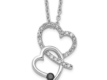 1 4 Ctw Black & White Diamond Double Heart Necklace in Sterling Silver Online now