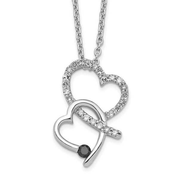 1 4 Ctw Black & White Diamond Double Heart Necklace in Sterling Silver Online now