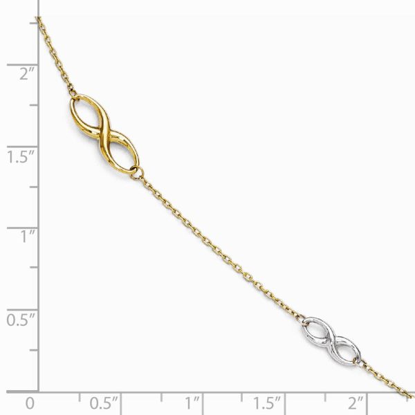 14k Two Tone Gold Polished Infinity Station Anklet, 9-10 Inch Sale