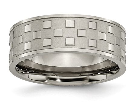 Titanium 8mm Satin and Polished Checkered Comfort Fit Band Sale