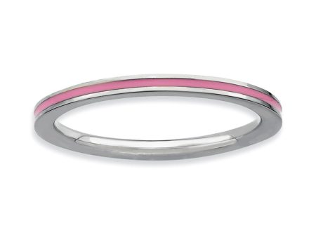 1.5mm Sterling Silver Stackable Pink Enameled Band For Sale