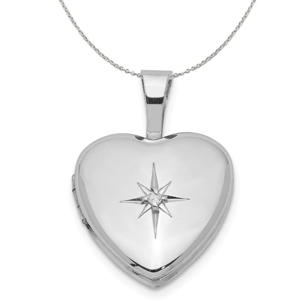 12mm Diamond Star Design Heart Shaped Silver Locket Necklace Online Hot Sale