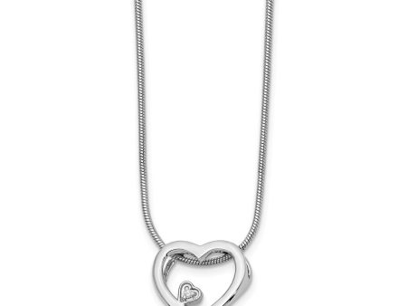 18mm .01ct Diamond Heart Necklace in Rhodium Plated Silver, 18-20 Inch Sale