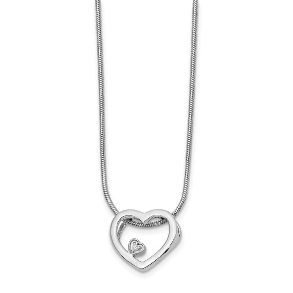 18mm .01ct Diamond Heart Necklace in Rhodium Plated Silver, 18-20 Inch Sale