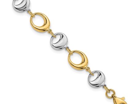 14k Yellow and White Gold 7mm Two Tone Chain Link Bracelet, 7.75 Inch For Discount