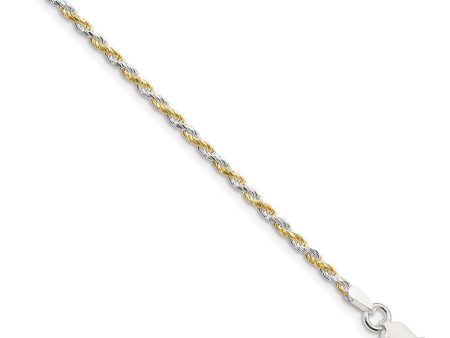 1.8mm Sterling Silver & 10k Yellow Gold Plated D C Rope Chain Bracelet Online Sale