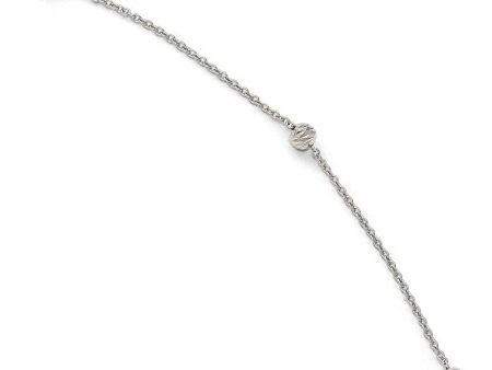 14k White Gold Diamond-Cut Beaded Cable Chain Anklet, 10-11 Inch on Sale