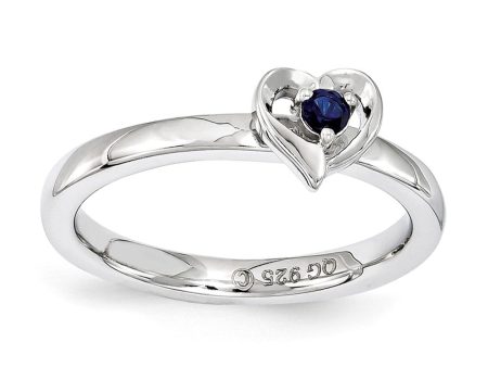 Sterling Silver Stackable Expressions Created Sapphire 6mm Heart Ring For Cheap