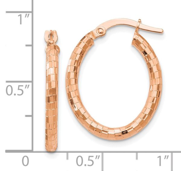 2.25mm Polished Checkered Oval Hoops in 14k Rose Gold, 23mm Hot on Sale