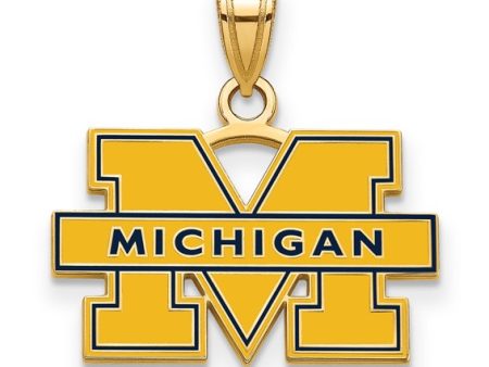 14k Gold Plated Silver U. of Michigan Small  M  Blue Enamel Pendant Fashion