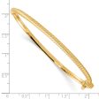 3mm 10k Yellow Gold Polished Textured Hinged Bangle Bracelet For Sale