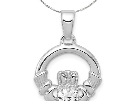 Sterling Silver and Cubic Zirconia Claddagh 15mm Necklace Online Hot Sale