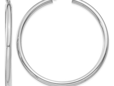 3mm x 50mm 14k White Gold Classic Round Hoop Earrings Cheap