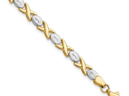 14k Two Tone Gold, 5mm Hugs and Kisses Link Bracelet, 7.25 Inch Hot on Sale