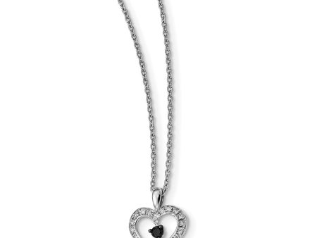 1 6 Cttw White & Black Diamond 13mm Heart Necklace in Sterling Silver on Sale