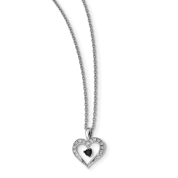 1 6 Cttw White & Black Diamond 13mm Heart Necklace in Sterling Silver on Sale