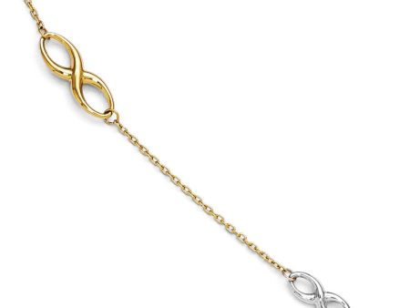 14k Two Tone Gold Polished Infinity Station Anklet, 9-10 Inch Sale