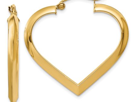 3mm x 28mm Polished 14k Yellow Gold Knife Edge Heart Hoop Earrings Discount