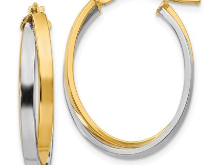 5mm Polished Double Oval Hoop Earrings in 14k Two Tone Gold, 23mm Hot on Sale