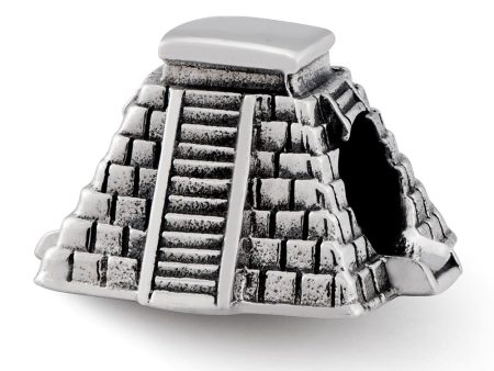 3D Chichen Itza Pyramid Bead Charm in Antiqued Sterling Silver on Sale