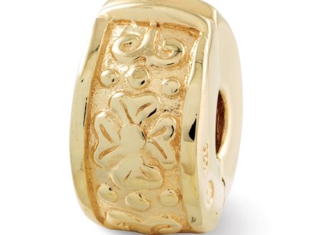 14k Yellow Gold Plated Sterling Silver Floral Hinged Clip Bead Charm on Sale