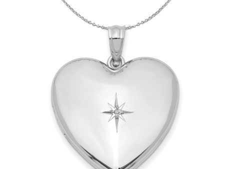 24mm .01 Ct Diamond Star Design Heart Shaped Silver Locket Necklace Online Sale