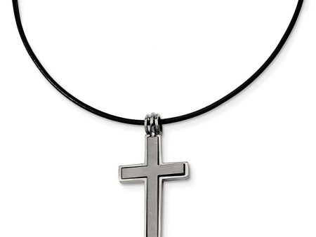 Titanium 2 Piece Cross and Black Leather Cord Necklace 18 Inch For Cheap