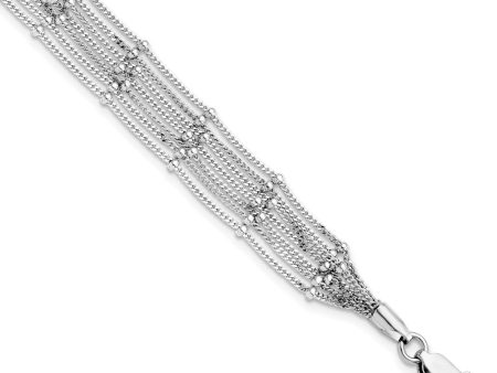 Sterling Silver Seven Strand Beaded Curb Chain Bracelet, 7.5 Inch Fashion